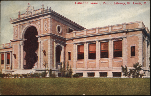 Cabanne Branch, St. Louis Public Library, December 10, 1909, advertising postcard for the Johnson Service Company.